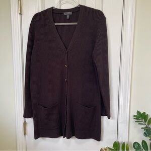 Chocolate Brown 100% Merino Wool longline cardigan, oversized S *small flaw*